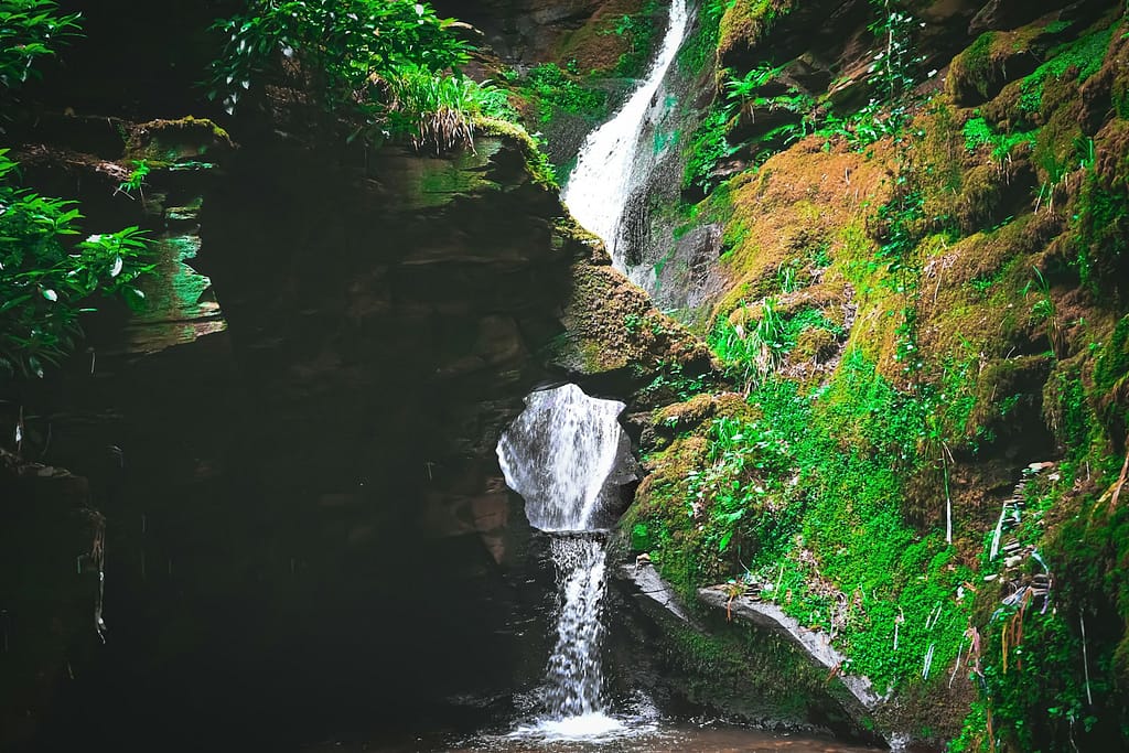 a waterfall in a forest that is one of the top fairy places in england