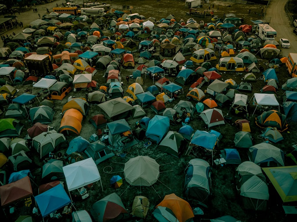 aerial photography of tent lot at british festival 